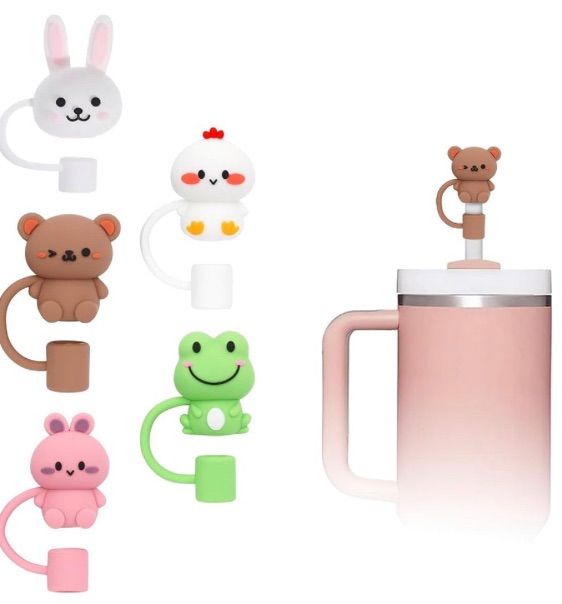 Photo 1 of 5-Pack Straw Cover for Stanley Cover - Cute Animal-shaped Silicon Straw Toppers, Accessories for Stanley Tumbler 30 or 40 oz,Dust-proof Straw Covers Cap for 10mm Straws and Water Bottles