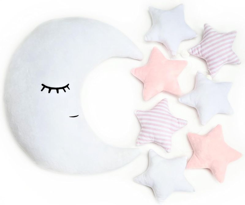 Photo 1 of 
Perfectto Design Kid’s Moon Decorative Pillow, Stars Garland for Girls Toddler Room - Fluffy Moon, Stars Wall Decor, Soft Cute Throw Pillow for Bed, Bedroom