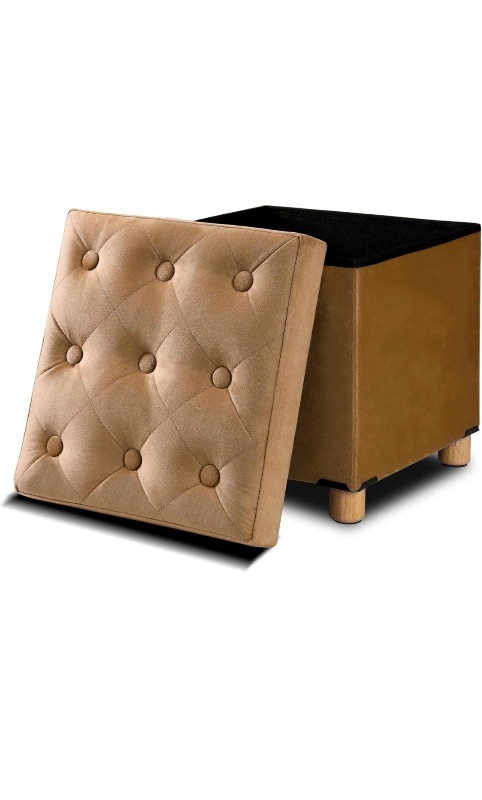 Photo 1 of 15 Inches Cube Storage Ottoman with Legs, Foldable Foot Rest Stool, Small Square Storage Ottomans for Bedroom, Living Room Seat with Removable Lid, Home Furniture, Velvet Brown