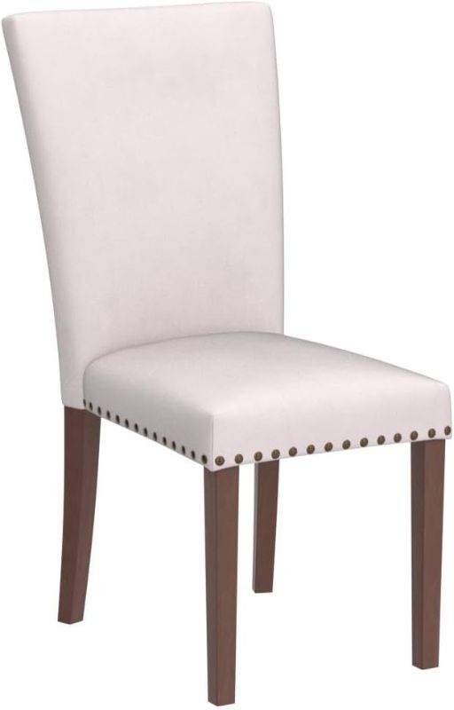 Photo 1 of (READ FULL POST) COLAMY Upholstered Parsons Dining Chairs Set of 4, Fabric Dining Room Kitchen Side Chair with Nailhead Trim and Wood Legs - Beige Set of 4 F-beige