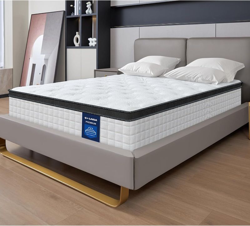 Photo 1 of 10 Inch White Twin Spring Mattress,Medium Firm with Gel Memory Foam,Individually Pocketed Coil,Fiberglass-Free Fire Retardant CertiPUR-US Certified,75"*39"*10"