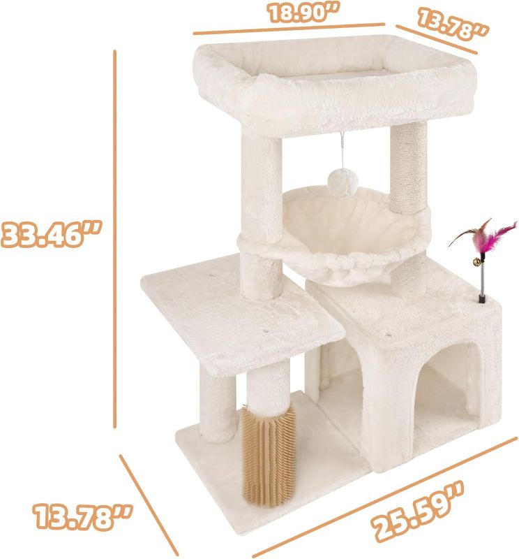 Photo 5 of (READ FULL POST) 31.50" Cat Tree for Indoor Cats with Cat Condo and Scratching Post,Cute Cat Tower with Self-Grooming Brush and Toy Balls,Beige