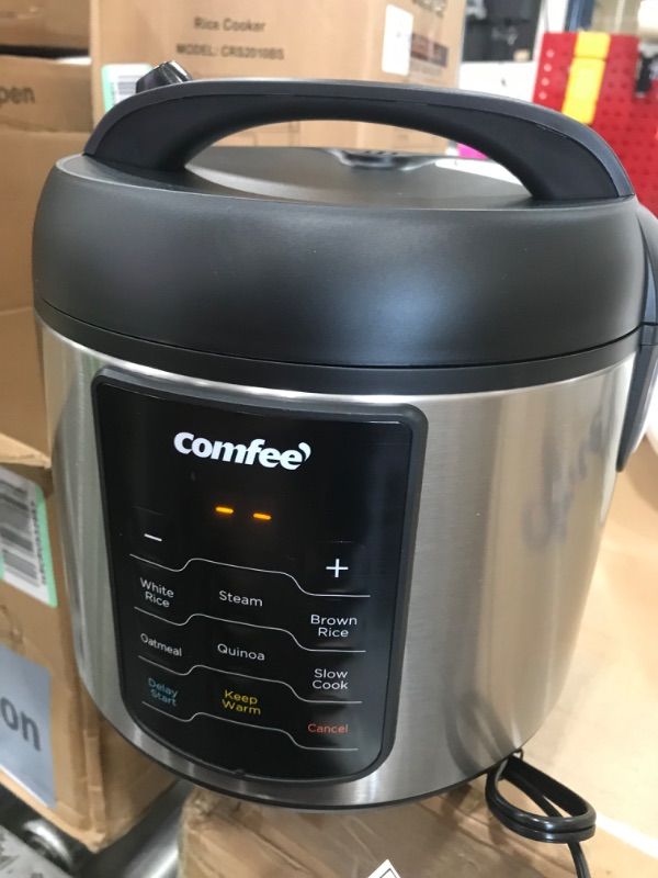 Photo 2 of *USED MISSING ALL ACCESSORIES*COMFEE'..DINT ON THE SIDE.... Compact Rice Cooker, 6-in-1 Stainless Steel Multi Cooker, Slow Cooker, Steamer, Saute, and Warmer, 2 QT, 8 Cups Cooked(4 Cups Uncooked), Brown Rice, Quinoa and Oatmeal, 6 One-Touch Programs