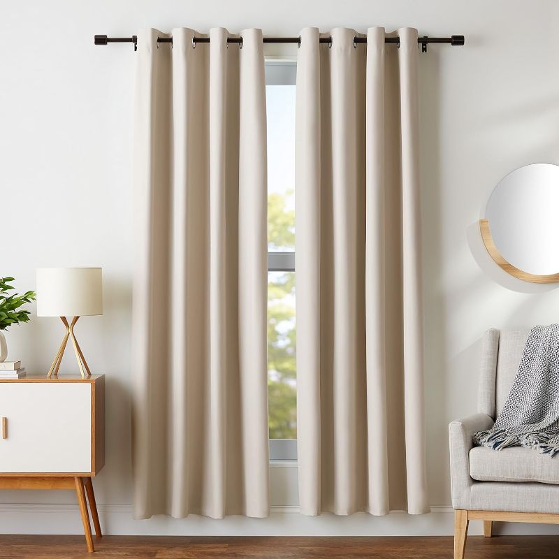 Photo 1 of Amazon Basics Room Darkening 84 Inches Long, Blackout Window Curtains 2 Panels with Grommets, for Living Room and Bedroom, 52 x 84 Inches, Beige