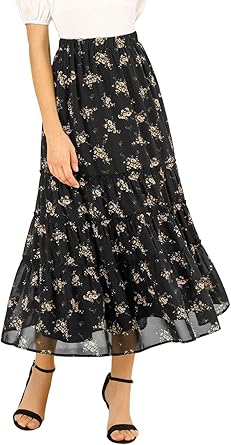 Photo 1 of Allegra K Women's Floral Skirts Chiffon A-line Long Tiered Ruffle Boho Midi Skirt M       *****similer*********