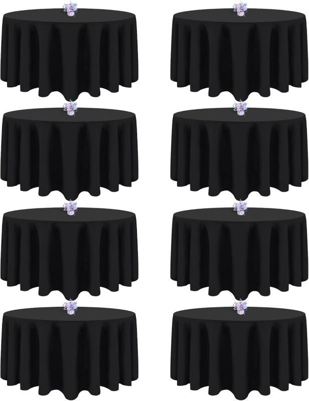 Photo 1 of 10 Pack Black Round Tablecloth 90 Inch Washable Polyester Tablecloths for Round Tables Stain Resistant and Wrinkle Table Cloth Decorative Fabric Table Cover for Dining Wedding Party Banquet Buffet