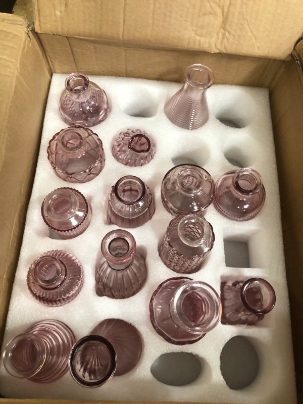Photo 1 of 22 Pack Flower Vase - BEAHOT Mini Bud Vases in Bulk, Small Vases for Flowers, Glass Vases for Centerpieces, Vintage Vases for Wedding Decor, Cute Crystal Bud Vases for Room Home Office Decor (Pink)