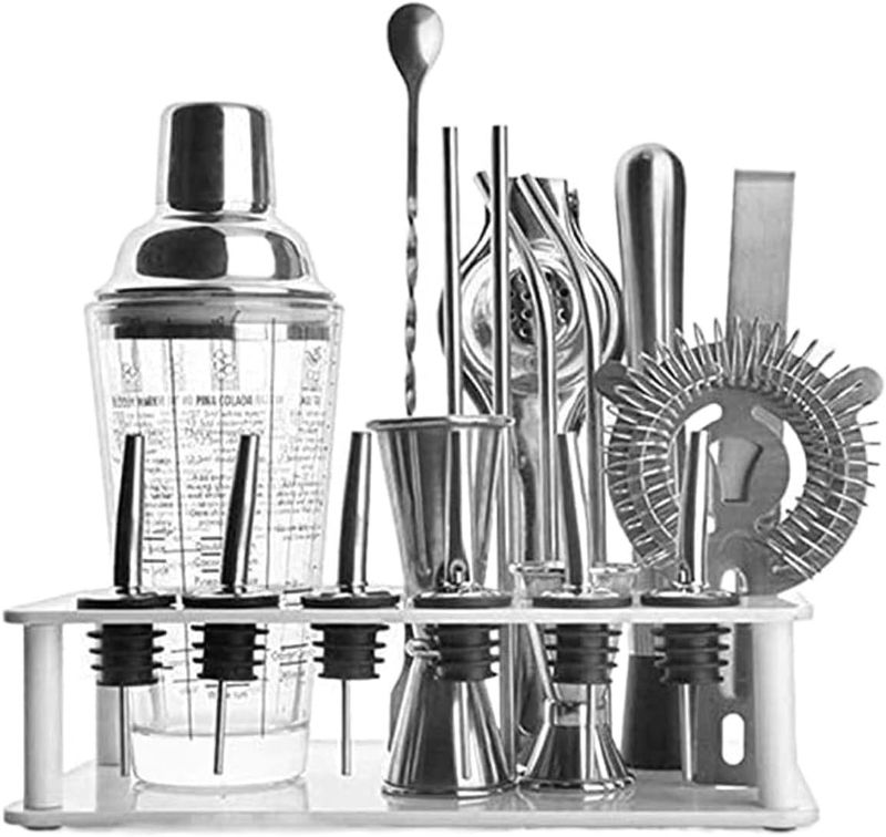 Photo 1 of (READ FULL POST) Bartender Kit with Rotatable Stand, 19-Piece Bar Set Cocktail Shaker Set 25 oz Martini Shaker for Drink Mixing, Professional Stainless Steel Bar Tools Set for Home, Bar, Party