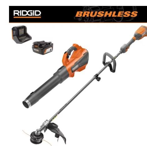 Photo 1 of 18V Brushless 14 in. Cordless Battery String Trimmer and Leaf Blower 2-Tool Combo Kit with 4.0 Ah Battery and Charger
