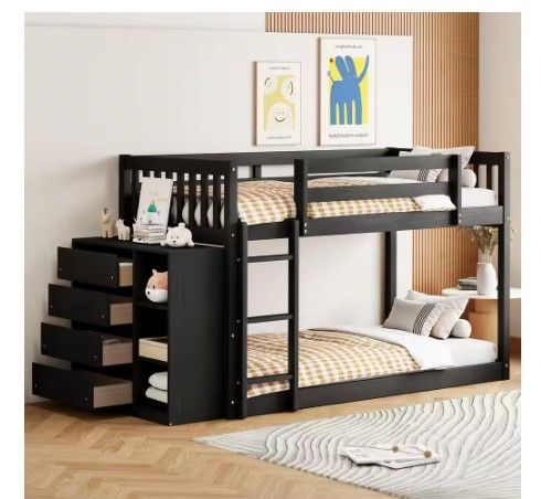 Photo 1 of **partial set** Espresso Twin over Twin Wood Frame Bunk Bed with Cabinet