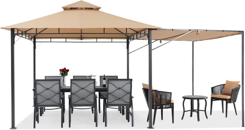 Photo 1 of ABCCANOPY Gazebos for Patios 10x10 with Awning - Outdoor Steel Frame Gazebo with Extra Shade for Backyard Deck Garden Lawn (Beige)