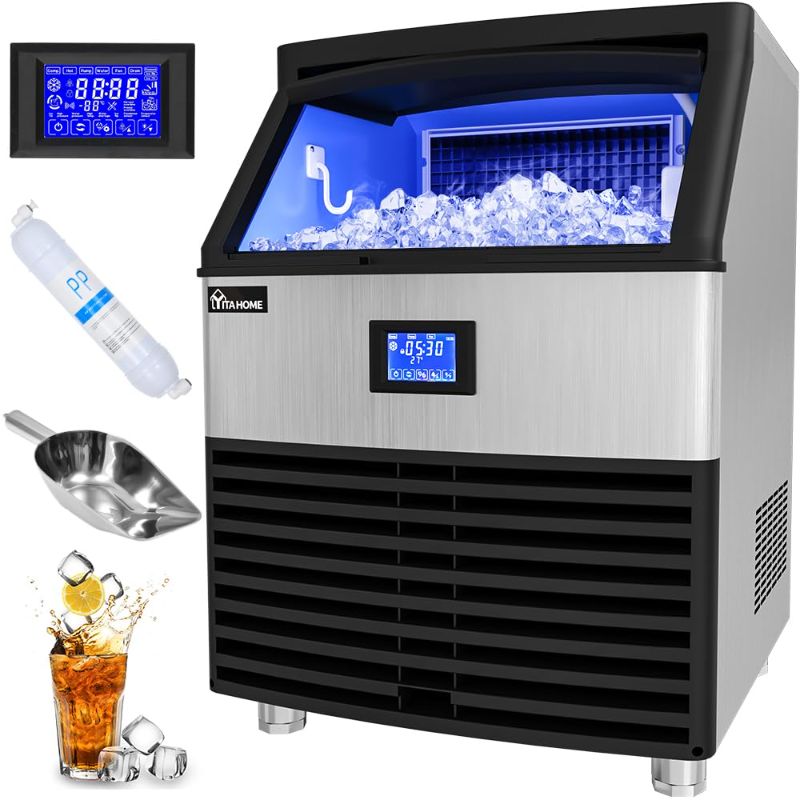 Photo 1 of *partial set** YITAHOME Upgraded Commercial Ice Maker Machine 450lbs/24h with 100lbs Storage Bin, Stainless Steel Ice Scoop, Blue Light, Freestanding Ice Machine for Home, Restaurants, Bars