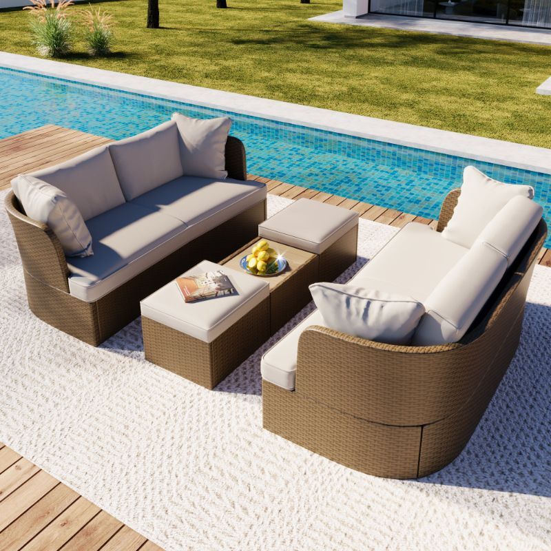 Photo 1 of **SEE NOTES // PARTIAL SET** Customizable Outdoor Patio Furniture Set, Wicker Furniture Sofa Set with Thick Cushions, Suitable for Backyard, Porch.