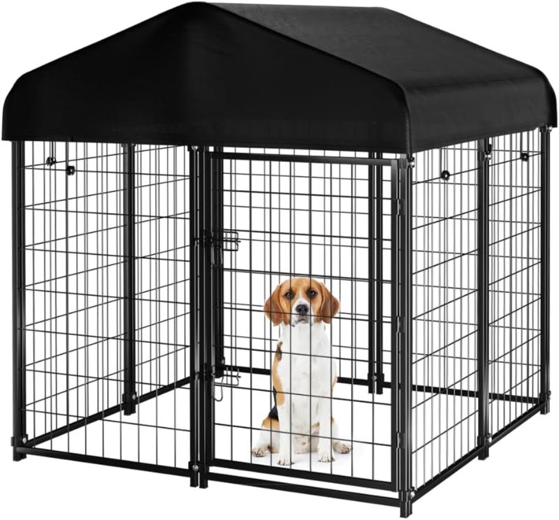 Photo 1 of 
Dog Kennel Outdoor with Roof, 4'x4.2'x4.5' Welded Wire Dog Enclosures for Outside, Heavy Duty Dog Crate with UV-Resistant Waterproof Cove