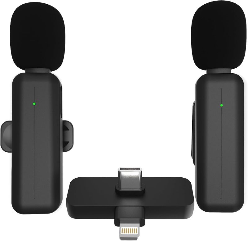 Photo 1 of 2 Pack Wireless Mini Lavalier Lapel Microphone for iPhone,Android Phone(2 in 1)