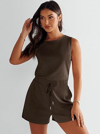 Photo 1 of ANRABESS Romper for Women Summer Dressy Casual 2024 Fashion Outfits Sleeveless Cute Cozy Lounge Short Jumpsuit Trendy Clothes XL
