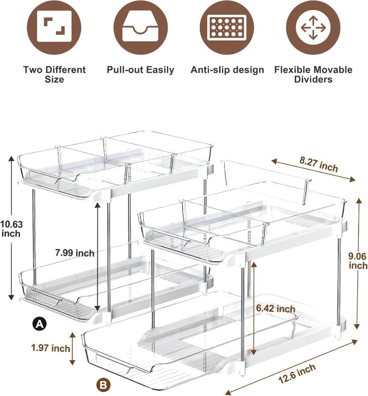 Photo 3 of (READ FULL POST) Delamu 2 Sets of 2-Tier Multi-Purpose Bathroom Under Sink Organizers and Storage, Stackable Kitchen Pantry Organization, Pull Out Medicine Cabinet Organizer with 8 Movable Dividers