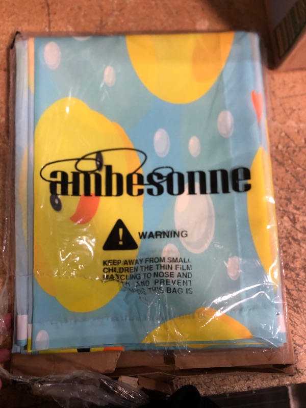 Photo 1 of Ambesonne Cartoon Shower Curtain, Happy Rubber Duck and Bubbles Pattern Theme Art, Cloth Fabric Bathroom Decor Set with Hooks, 69" W x 70" L, Yellow Aqua