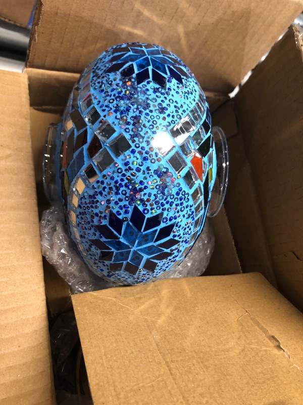 Photo 1 of Asylove Turkish Table Lamp, Mosaic Desk Lamp Moroccan Globe Lamp Standing Lamp Bedside Lighting, 7 inch Globe - Total Dimensions 7 x 7 x 16 inch (Blue)