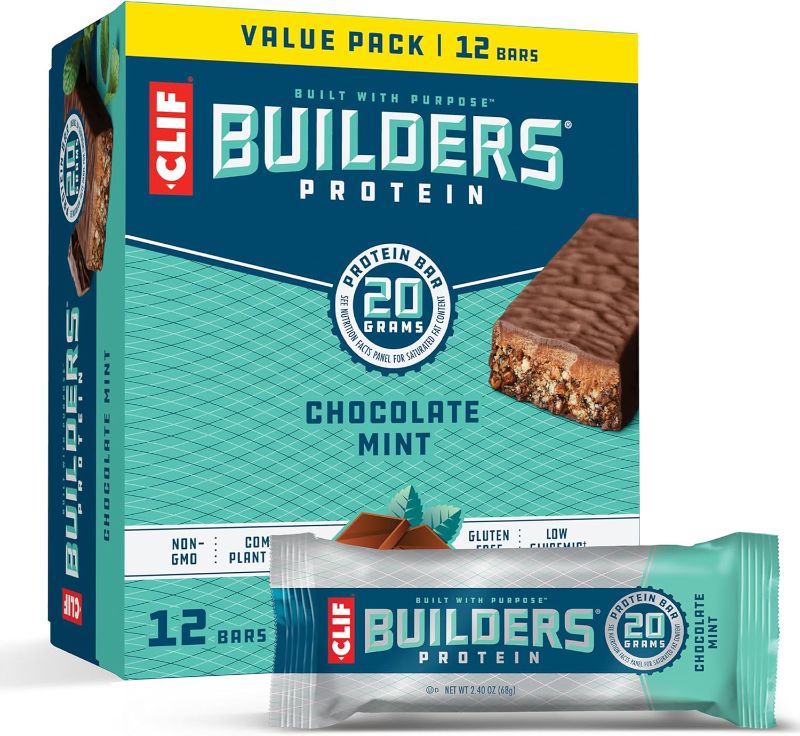 Photo 1 of **Exp 5/18/25**
CLIF Builders - Chocolate Mint Flavor - Plant Based Protein Bars - Gluten Free - Non-GMO - Low Glycemic - 20g Protein - 2.4 oz. (12 Pack)