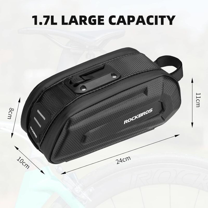 Photo 3 of (READ FULL POST) ROCKBROS Bike,Bicycle Saddle Bag Under Seat 3D Hard Shell Bike Seat Bag with Silver Reflective Strip Bike Bag for Mountain Road Bikes, Quick Release 1.7L