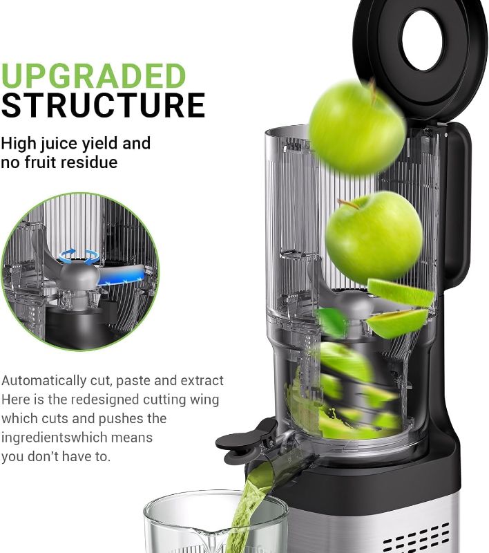 Photo 6 of (READ FULL POST) AMZCHEF Cold Press Juicer, Juicer Machines - 5.2" Large Feed Chute for Whole Fruits & Vegetables, Stainless Steel Slow Masticating Juicer Easy to Clean, Large Auger, Double Strainers, Silver
