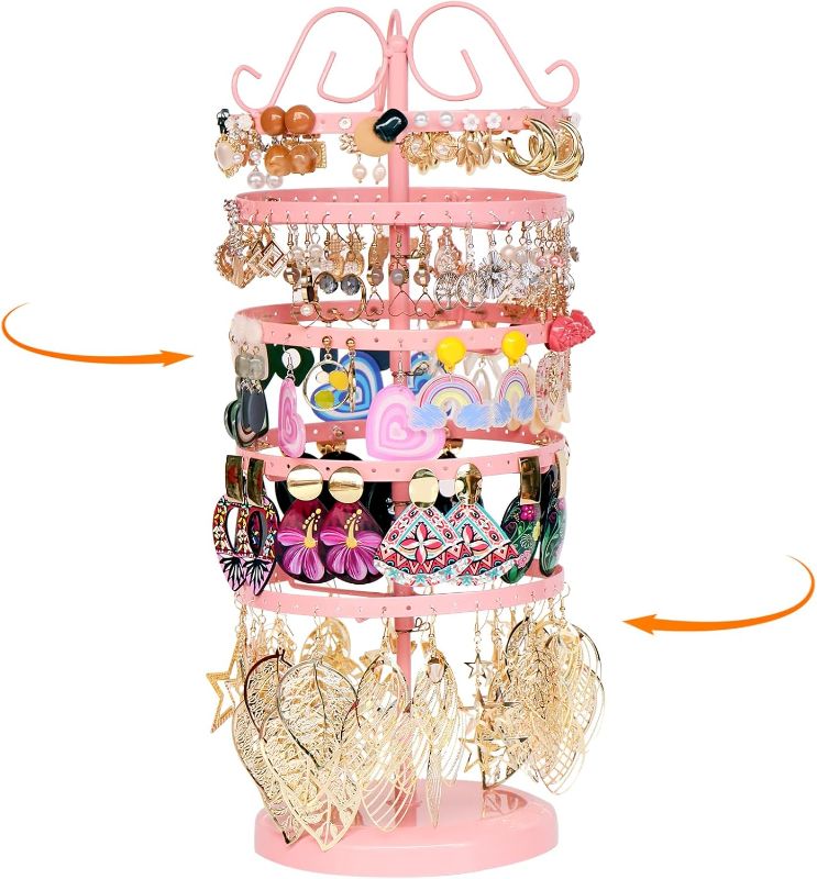 Photo 1 of 17Dec 6 Tiers Rotating Earring Holder Organizer for Girls,264 Holes Metal Stud Earring Organizer Stand,Earring Tree Organizer for Women,Earring Display for Vendors.