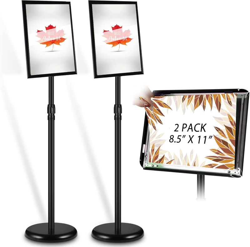 Photo 1 of 2 Pack Adjustable Sign Poster Stand, Floor Standing Sign Holder, Pedestal Poster Stand with Heavy Duty Base Display Business Shows Black 8.5 X 11 Inches