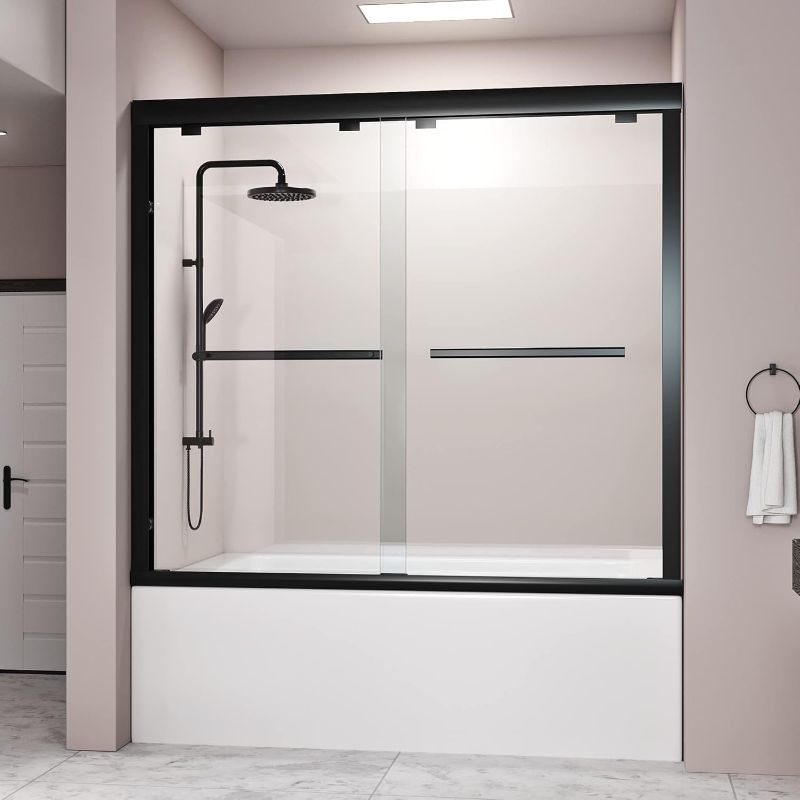 Photo 1 of ***TRUCK/TRAILER PICKUP ONLY - SEE COMMENTS***
DELAVIN 56-59 in. Semi-Frameless Double Sliding Tub Door, Bypass Bathtub Shower SGCC Tempered Glass Door with Explosion-Proof Film, Stainless Steel, Matte Black