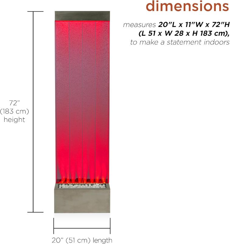 Photo 4 of (READ FULL POST) Alpine Corporation MLT134SL Indoor Floor Bubble Wall Water Fountain with Color-Changing LED Lights and Remote, 72", Silver