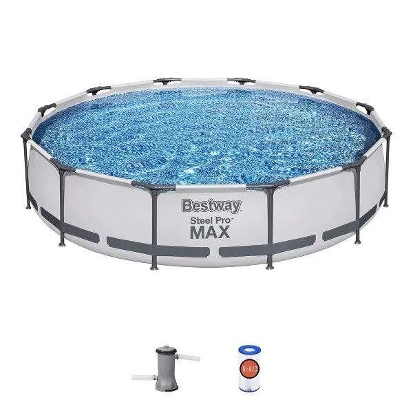 Photo 1 of *stock photo for reference//unknown of any holes or damage** Bestway Steel Pro MAX Inch Round Metal Frame Above Ground Outdoor Backyard Swimming Pool 