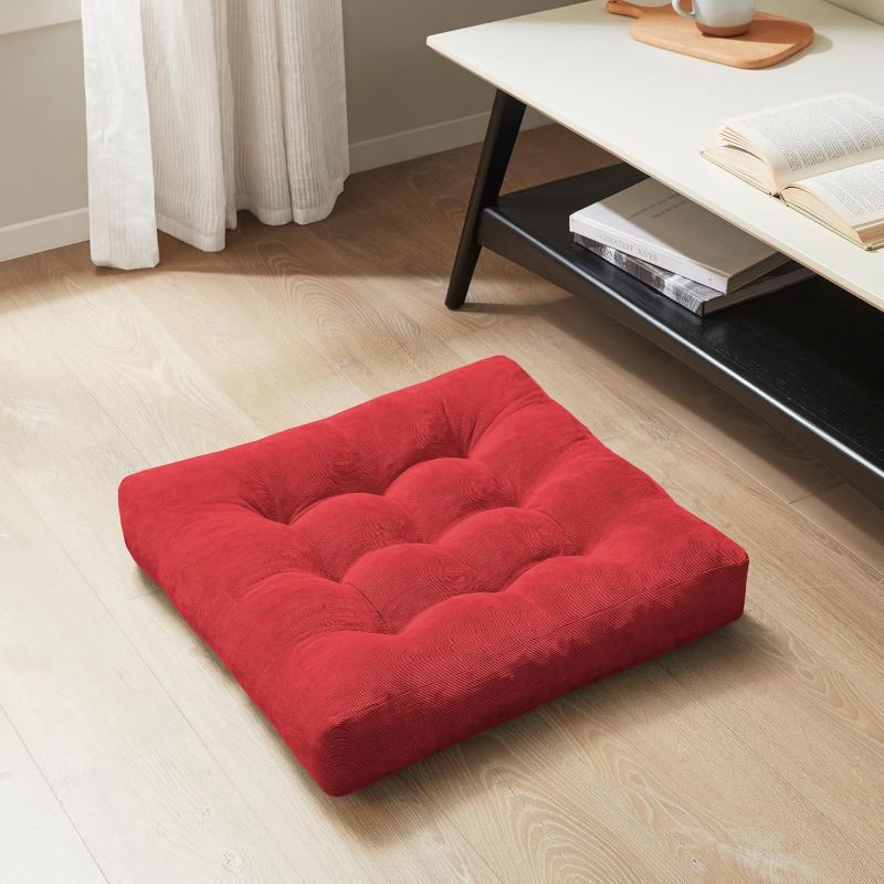 Photo 1 of *COLOR MAY VARY** Degrees of Comfort Meditation Floor Pillow, Square Large Pillows Seating for Adults, Red Tufted Corduroy Cushions for Outdoor Yoga Tatami Fireplace Living Room, Red 22x22 Inch
