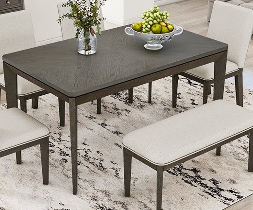 Photo 1 of  TABLE ONLY!!!--6-Piece Dining Table Set with Upholstered Dining Chairs and Bench  The 60” rectangular tabletop showcases a rich texture, featuring octagonal corners, gracefully sloped aprons, and elegantly tapered legs. Beyond its aesthetic appeal, this 