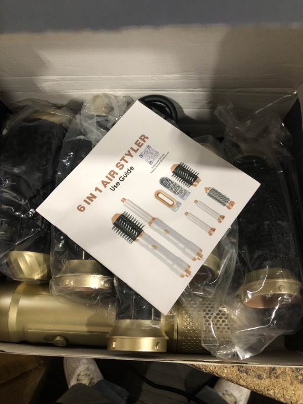 Photo 1 of 6 in 1 Hair Dryer Brush, Detachable Blow Dryer Brush Set,Negative Ionic Hot Air Brush, Hair Styling Tool,Round Hot Air Straightener Brush Volumizer,Thermal Brush,Air Curler Wand,Brush Blow Dryer(Gold)