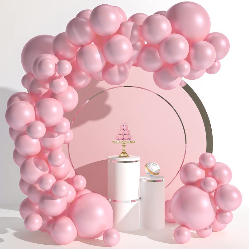 Photo 1 of Pink Balloons 100pcs Pink Balloon Garland Arch Kit 5/10/12/18 Inch Different Sizes Pink Matte Latex Balloon for Baby Shower Birthday Wedding Anniversary Princess Theme Party Decorations