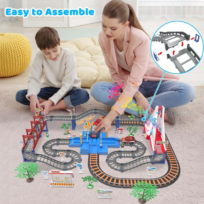 Photo 1 of (READ FULL POST) Cusocue Train Car Sets for Toddlers, Train Track Set with LED Bridge, Electric Car and Train Sets Toys for Boys 3 4 5 6 7 8 9 10 11 12 Year Old Kids, Train Toy Machine Kids Christmas Birthday Gifts