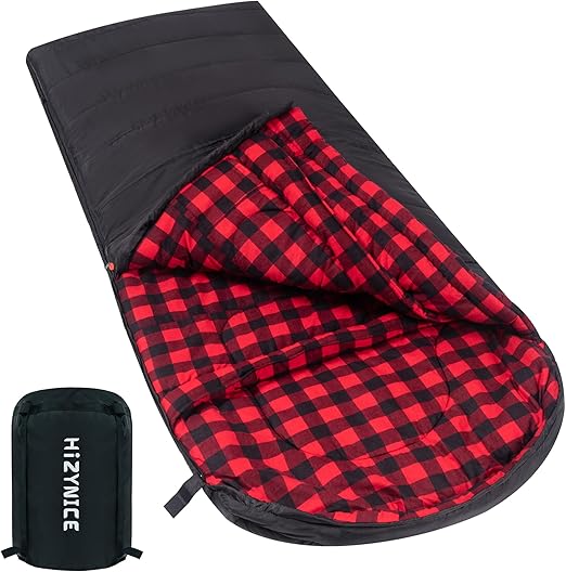 Photo 1 of 0 Degree Sleeping Bag 100% Cotton Flannel XXL for Adults Big and Tall Cold Weather Winter Zero Degree Camping,Free Compression Sack