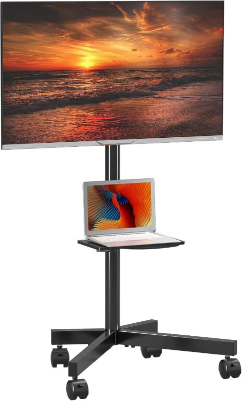 Photo 1 of (READ FULL POST) Mobile TV Carts on Wheels for 21-60 Inch Flat/Curved Panel Screens TVs - Height Adjustable Floor Trolley Stand with Shelf Holds up to 77lbs - Max VESA 400x400mm