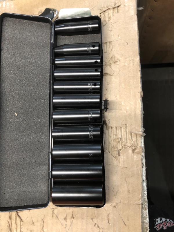 Photo 2 of ***MISSING ONE SOCKET***

AEROPRO Tools 1/2" Drive Deep Impact Socket Set, 11 Piece,6 Point,3/8 to 1 inch,Cr-V Steel