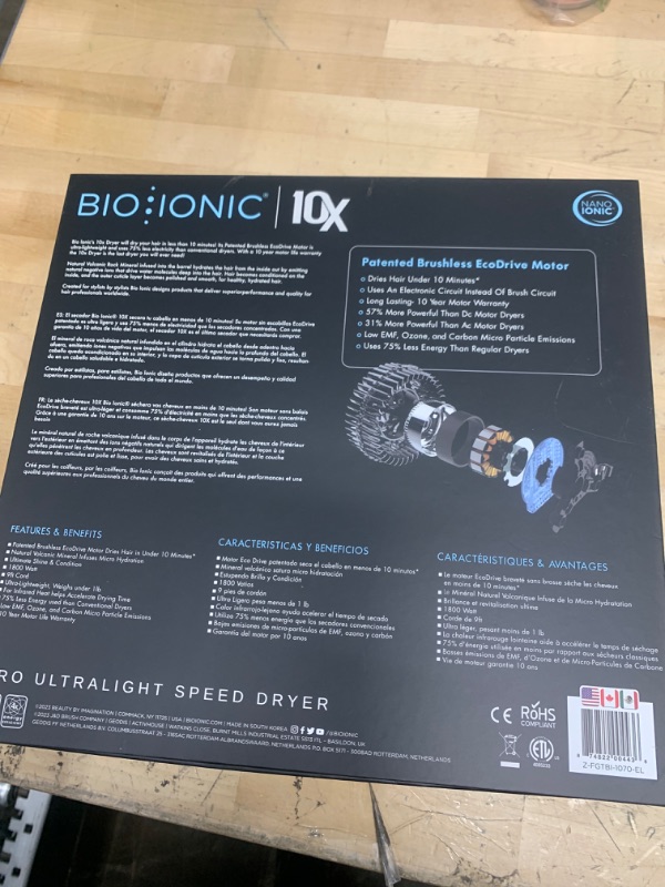 Photo 4 of *Read Notes** BIO IONIC 10X UltraLight Speed Ionic Hair Dryer, 15 Minutes Hair Drying Technology for Healthy, Frizz-Free & Shiny Locks, Professional 1800W EcoDrive Brushless Motor Hair Dryers