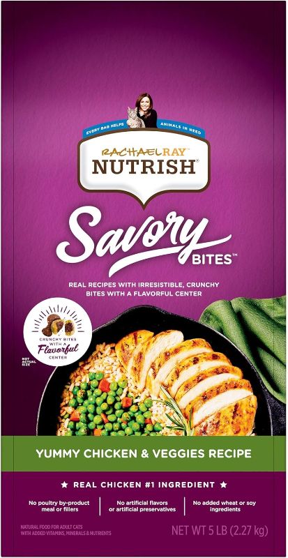 Photo 1 of (EXP DATE: 1/3/25) Rachael Ray Nutrish Savory Bites Dry Cat Food, Tasty Salmon & Veggies Recipe, 5 Pound Bag (Pack of 1) Tasty Salmon & Veggies 5 Pound (Pack of 1)