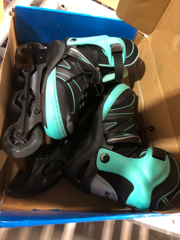 Photo 2 of ***(USED/STOCK PHOTO FOR REFERENCE ONLY) *** (TEAL) 
2PM SPORTS Kids Adjustable Inline Skates Ages 4-12, Youth Inlie Skates for Girls Boys 5-8 8-12 with Full Light Up Wheels, Beginner Women Men Adult Skates - TEAL LARGE