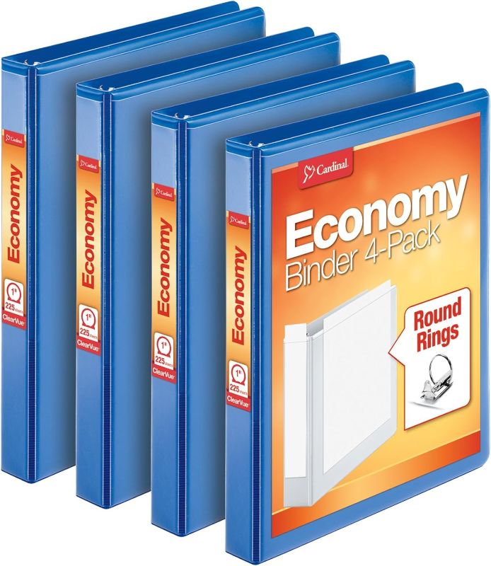 Photo 1 of 
Cardinal Economy 3 Ring Binder, 1 Inch, Presentation View, Blue, Holds 225 Sheets, Nonstick, PVC Free, 4 Pack of Binders (79511)