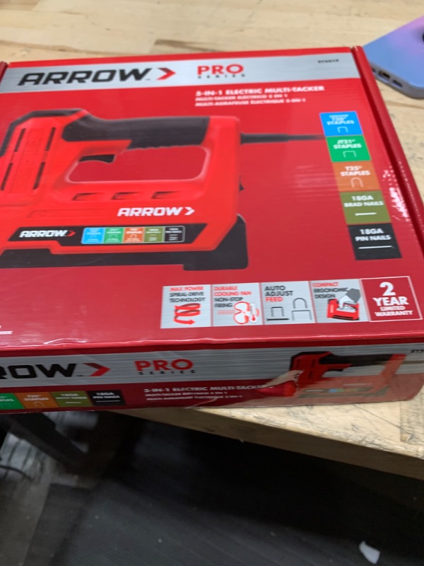 Photo 2 of Arrow ET501F Corded 5-in-1 Professional Electric Staple and Nail Gun, Wire Stapler, and Brad Nailer for Upholstery, Framing, Insulation, Crafts, Fencing, and Cable, Black/Red