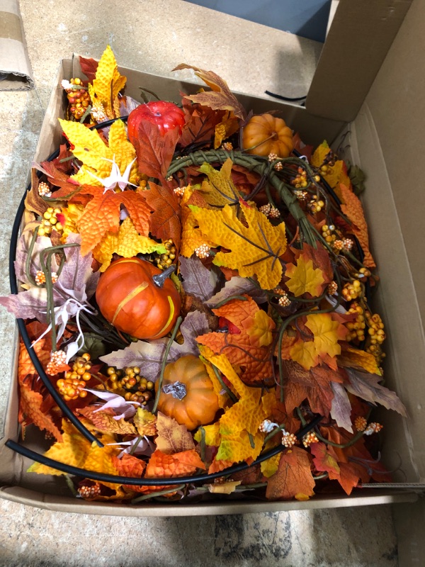 Photo 2 of (READ FULL POST) Uieke 28 Inch Fall Wreath for Front Door Outside Large Artificial Autumn Wreath with Orange Red Pumpkins Maple Leaves Berries Fall Decoration for Home Farmhouse Door Wreath for Harvest Thanksgiving