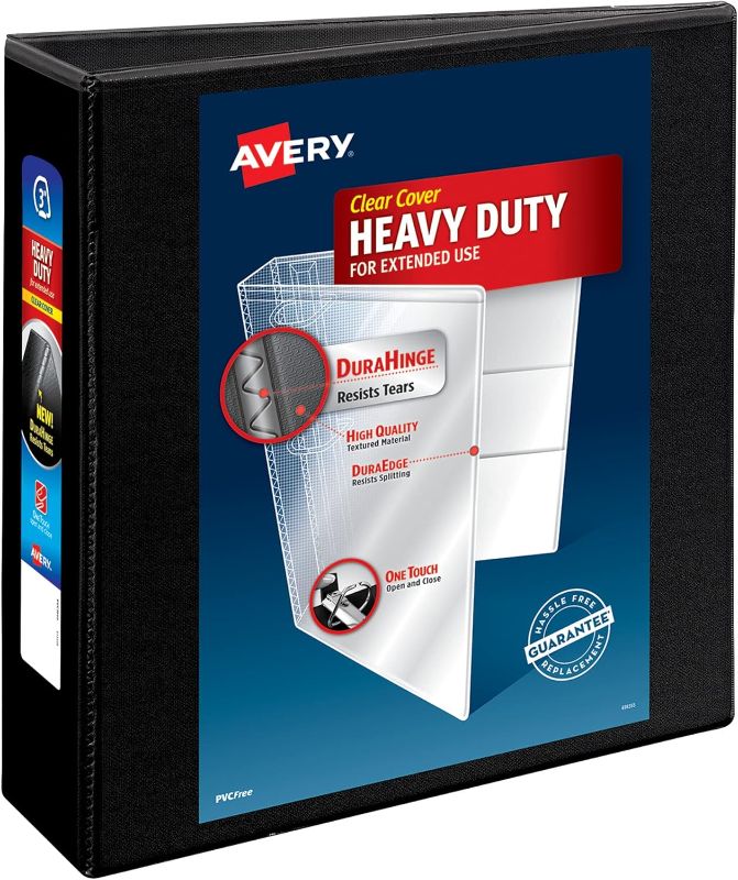 Photo 1 of Avery Heavy-Duty View 3 Ring Binder, 3" One Touch Slant Rings, Holds 8.5" x 11" Paper, 1 Black Binder (05600)
