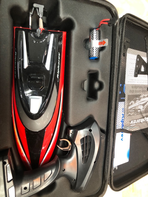 Photo 2 of ALPHAREV RC Boat - R308 32+ KPH Fast Remote Control Boat for Pool & Lake with Hydro Dipped Speed Boat Hull, Portable Suitcase, Self-Righting, One Key Demo, 2.4Ghz Racing RC Boats for Adults & Kids