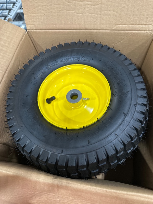 Photo 1 of 13x5.00-6 Tire and Wheel Assembly (2-Pack), Tubeless Lawn Mower Tire with Rim, with 3/4” Bushings and 3” Centered Hub Length