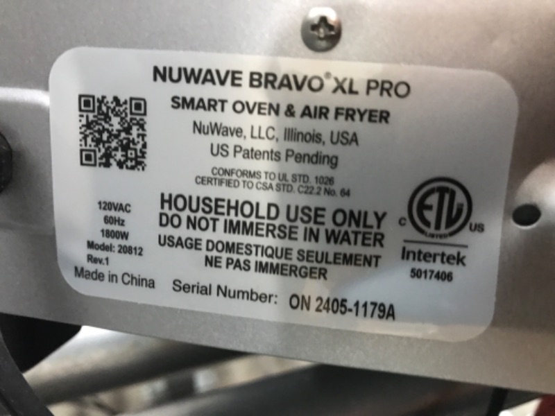 Photo 4 of ***NONREFUNDABLE - THIS SALE FINAL -  PARTS ONLY - SEE COMMENTS***
Nuwave Bravo XL Pro Air Fryer Toaster Oven, Improved 100% Super Convection, Quicker & Crispier Results, 100 Presets, Multi-Layer Even Cooking, 50-500F, Smart Probe, PFAS Free, 30QT, Stainl