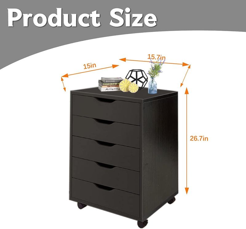 Photo 5 of (READ FULL POST) 5-Drawer Chest Wood Storage Dresser Cabinet Mobile Side Cabinet Chest for Home Office,Black
